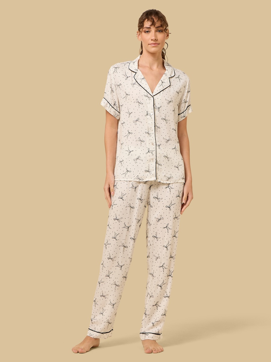 Bow Print Viscose Pyjama Set