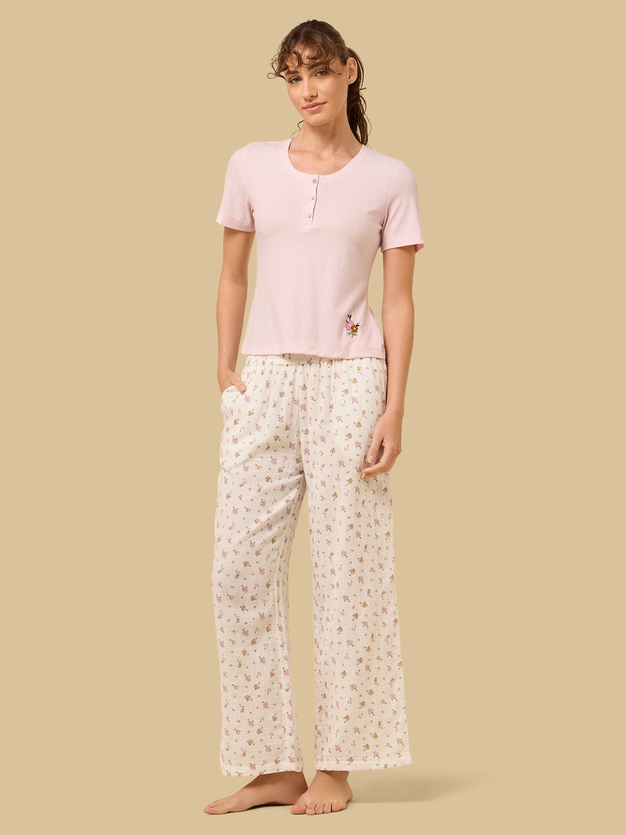 Floral Print Pointelle Cotton Pyjama Set