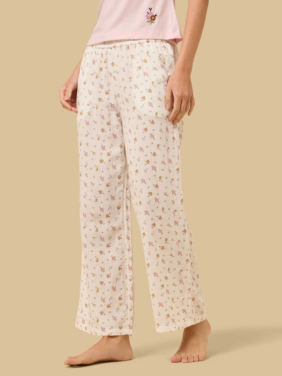Floral Print Pointelle Cotton Pyjama Set