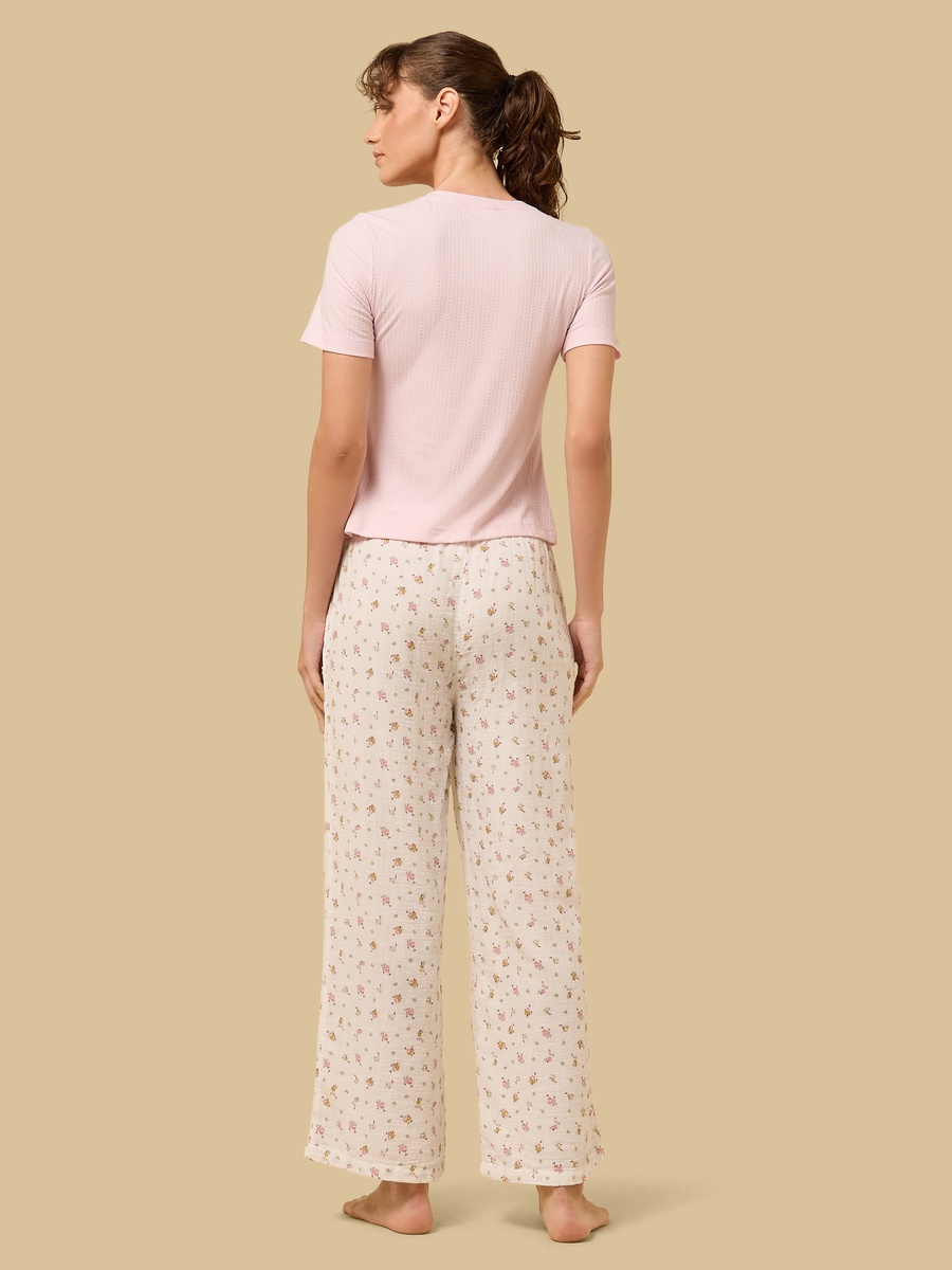 Floral Print Pointelle Cotton Pyjama Set