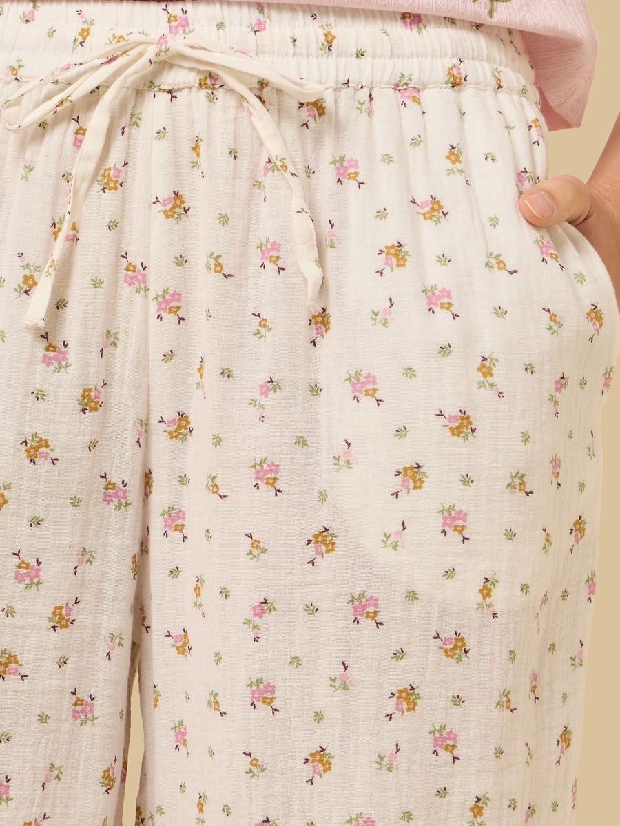 Floral Print Pointelle Cotton Pyjama Set