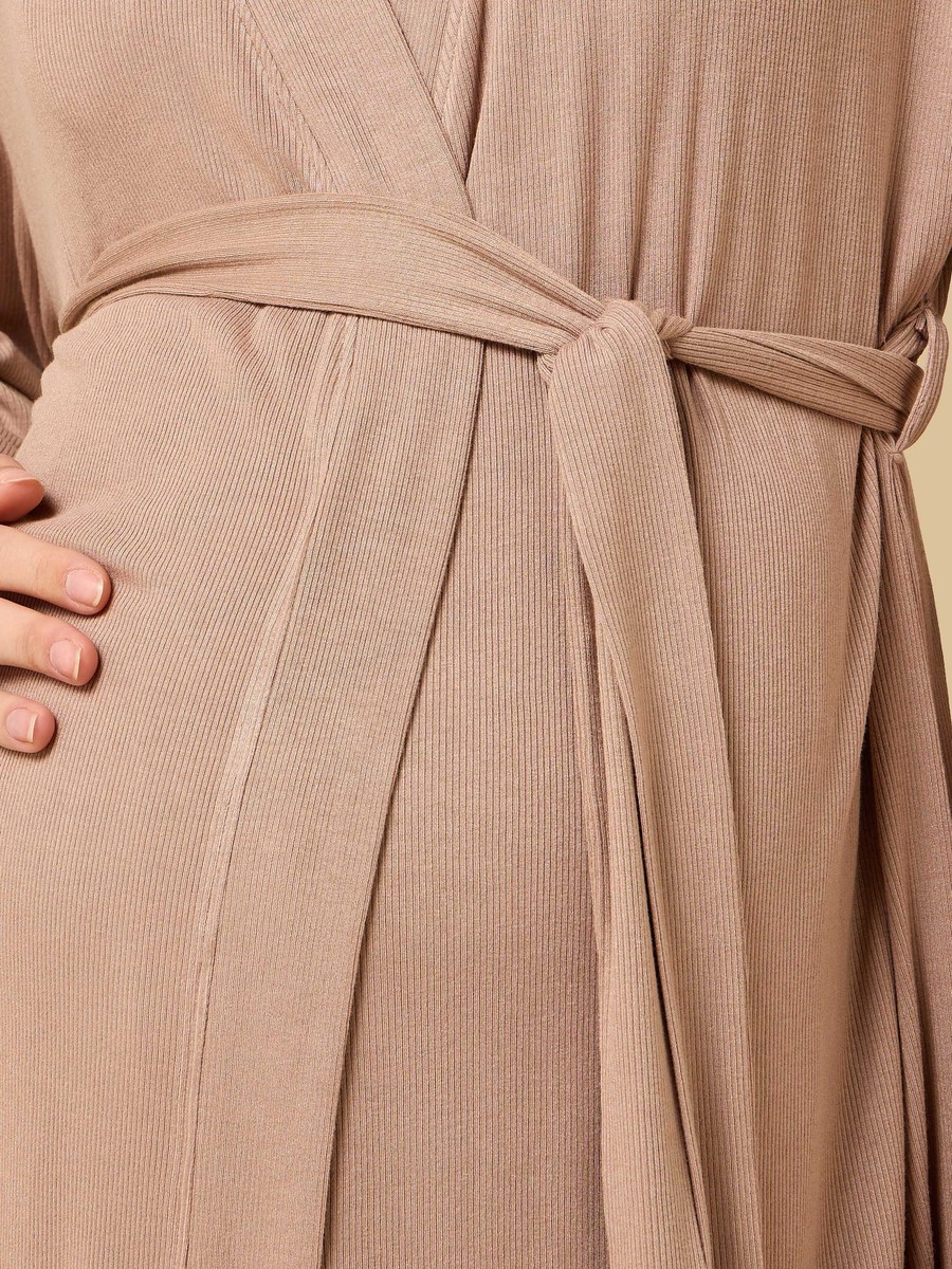 Lace Trim Ribbed Maternity Night Dress with Robe