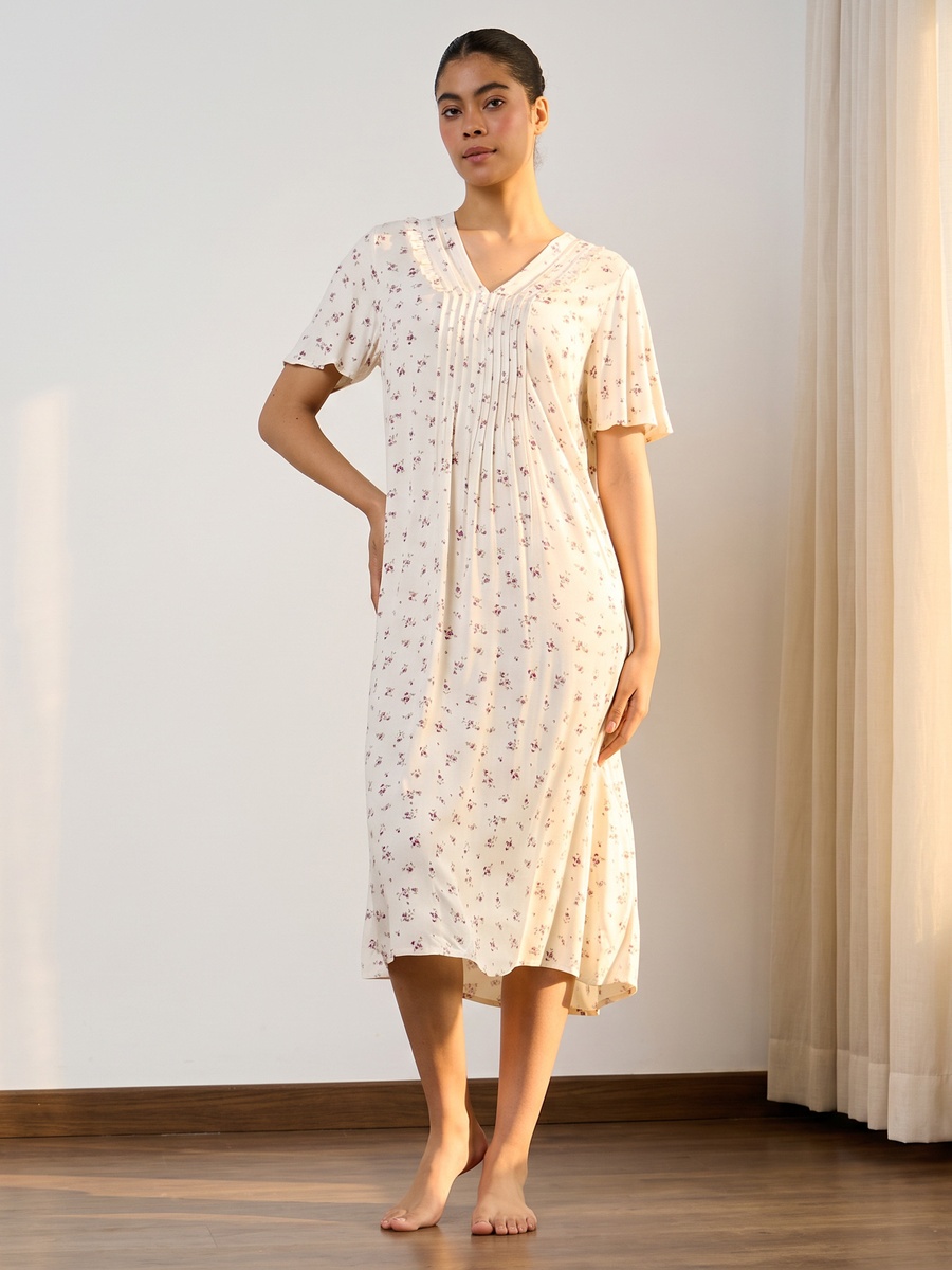 Floral Print Pintuck Night Dress