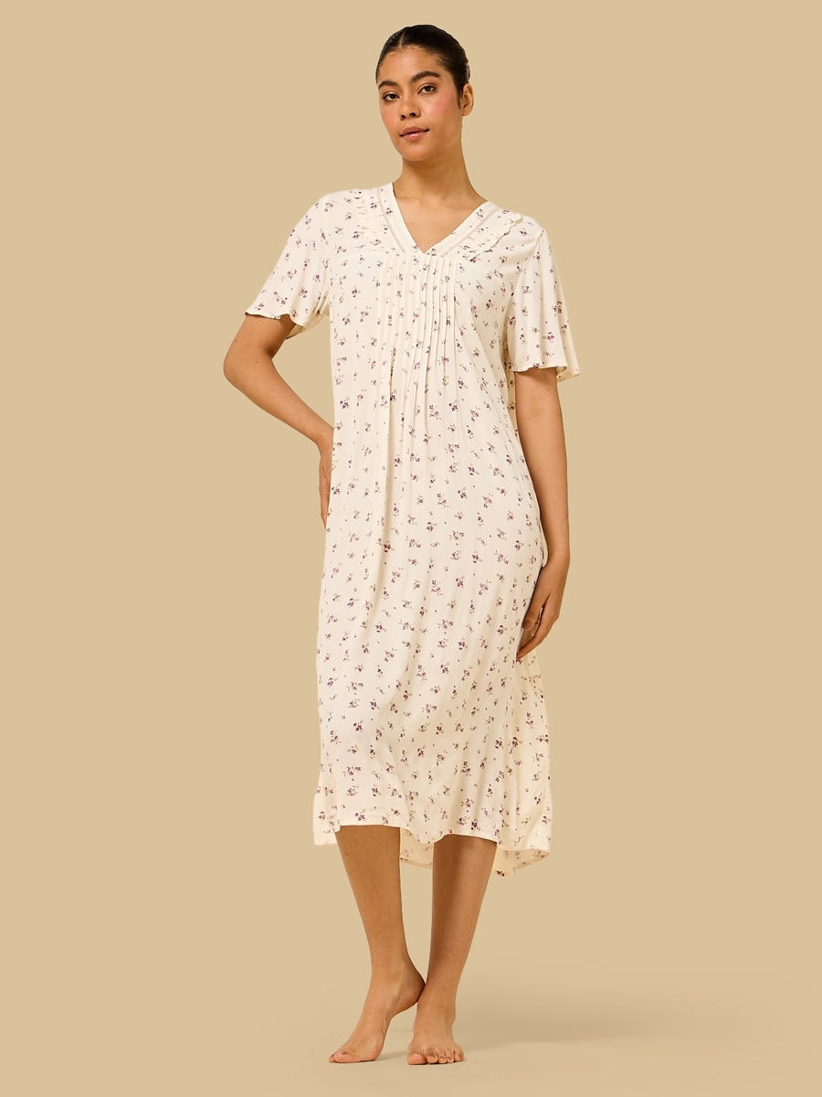 Floral Print Pintuck Night Dress
