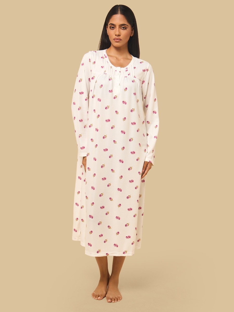 Floral Print Brushed Waffle Textured Night Dress