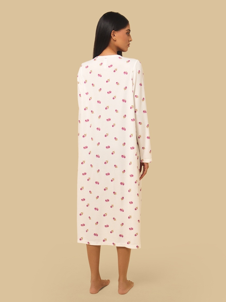 Floral Print Brushed Waffle Textured Night Dress