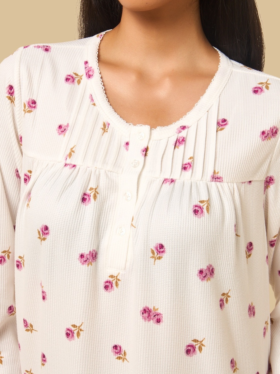 Floral Print Brushed Waffle Textured Night Dress