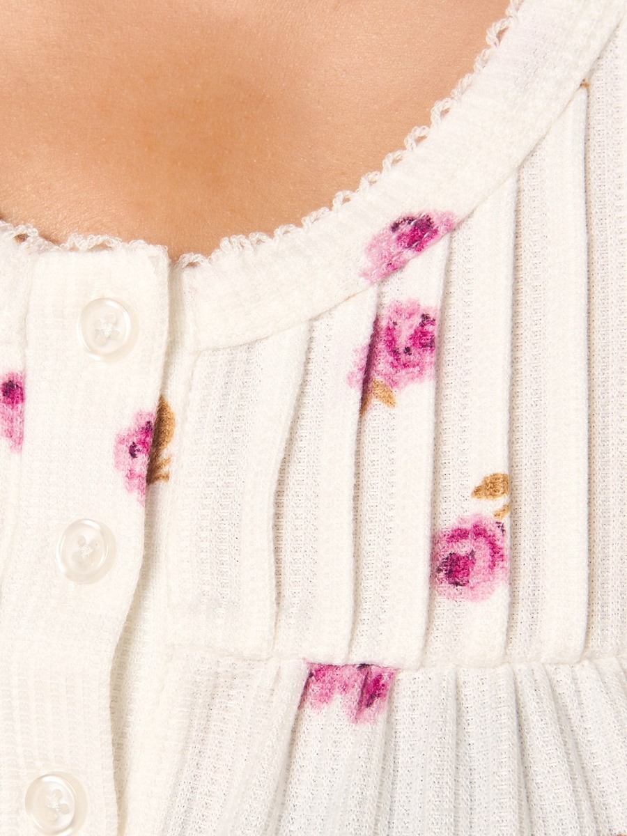 Floral Print Brushed Waffle Textured Night Dress