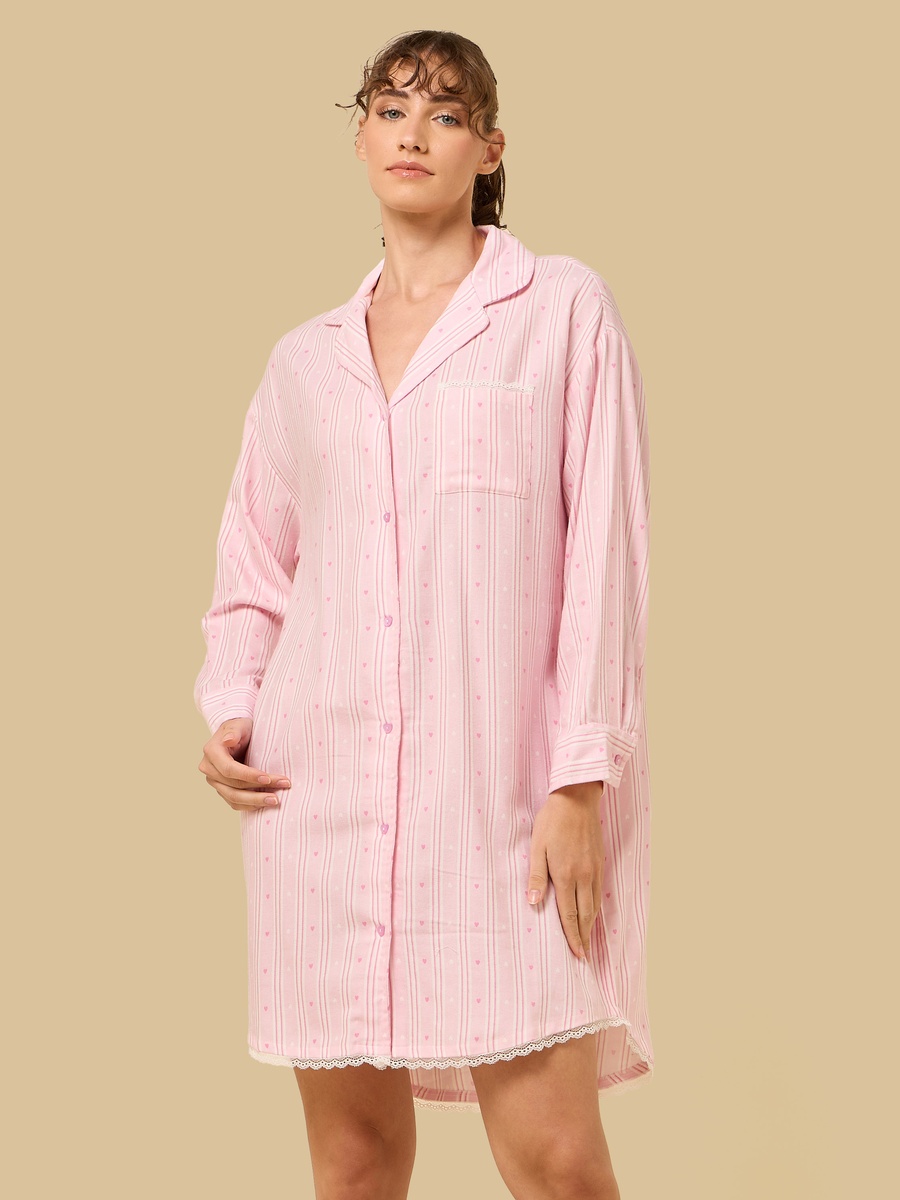 Striped Button Through Sleepshirt