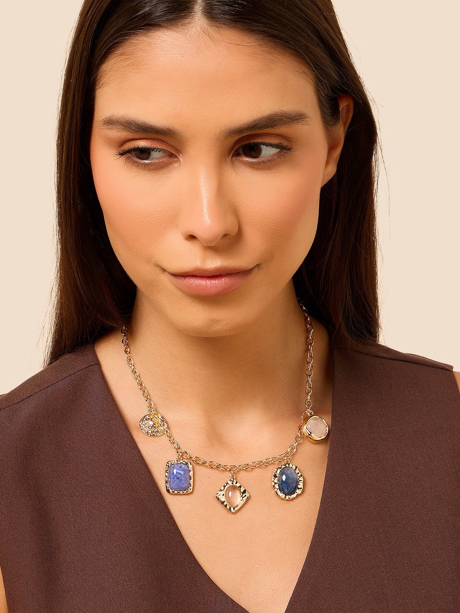 Charm Embellished Necklace with Lobster Clasp Closure
