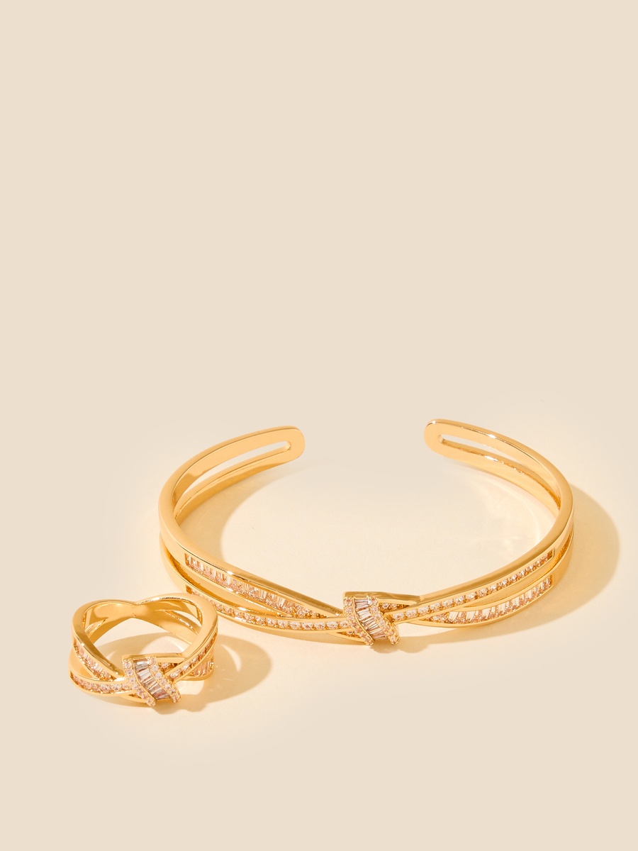 Stone Embellished Cuff Bracelet with Ring