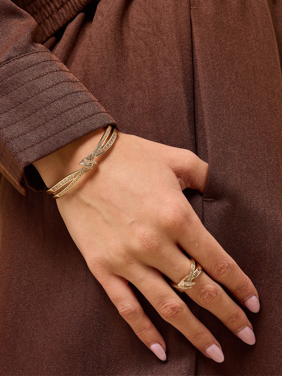 Stone Embellished Cuff Bracelet with Ring