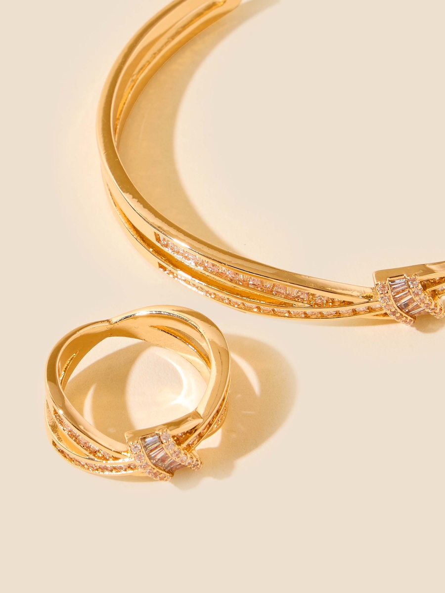 Stone Embellished Cuff Bracelet with Ring