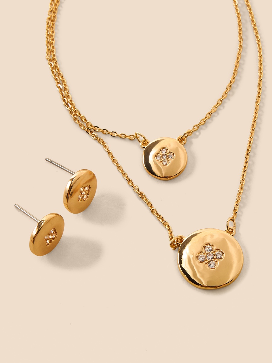 Embellished Pendant Layered Necklace with Earrings