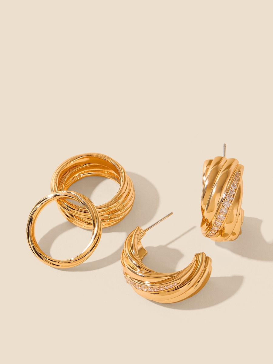 Metallic 4-Piece Hoop Earrings and Ring Set
