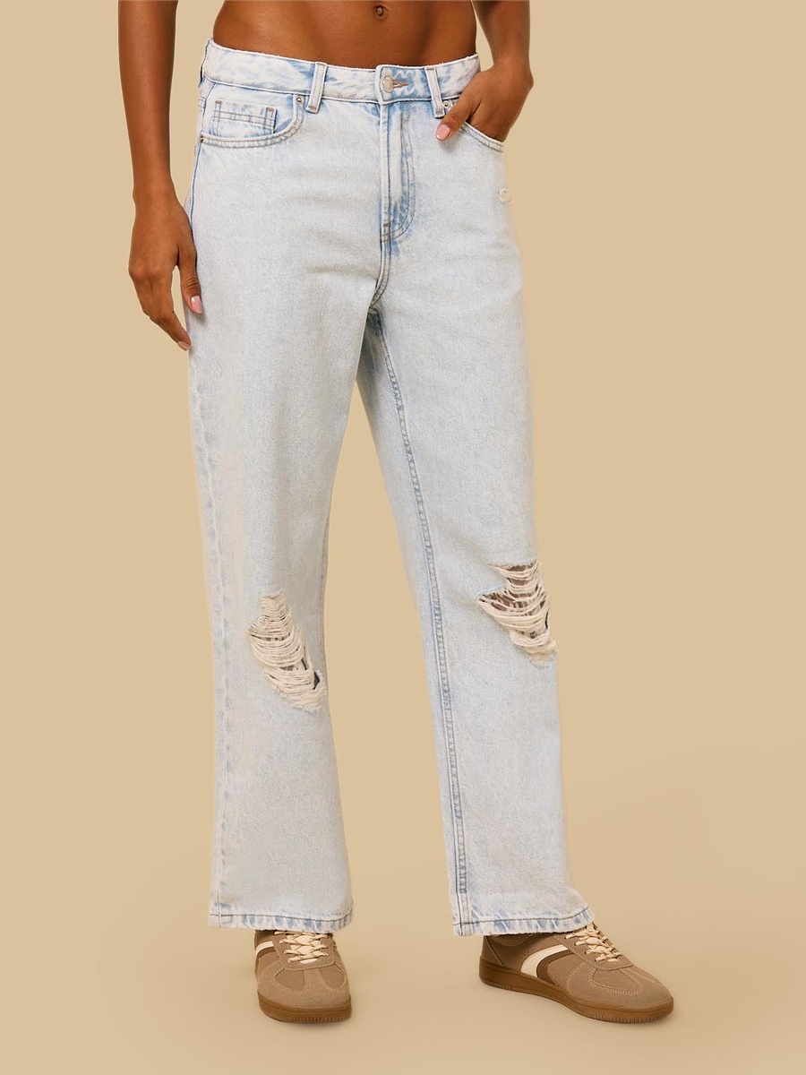 Straight Fit Distressed Jeans