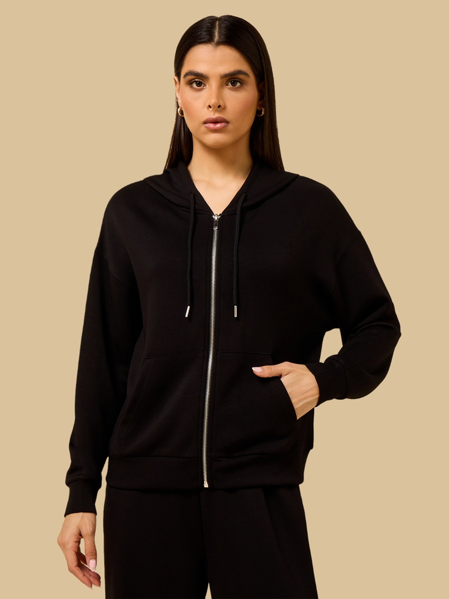 Plain Zip Through Hoodie
