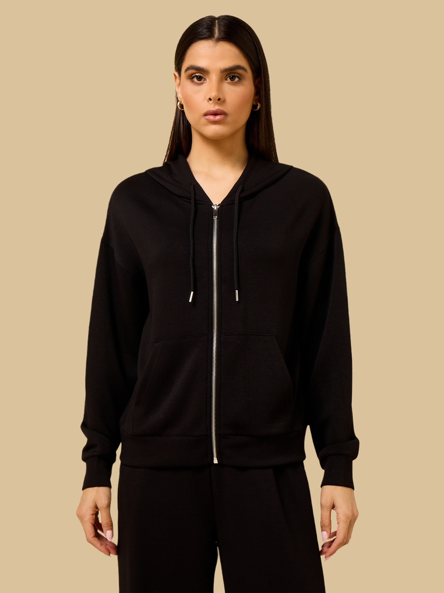 Plain Zip Through Hoodie