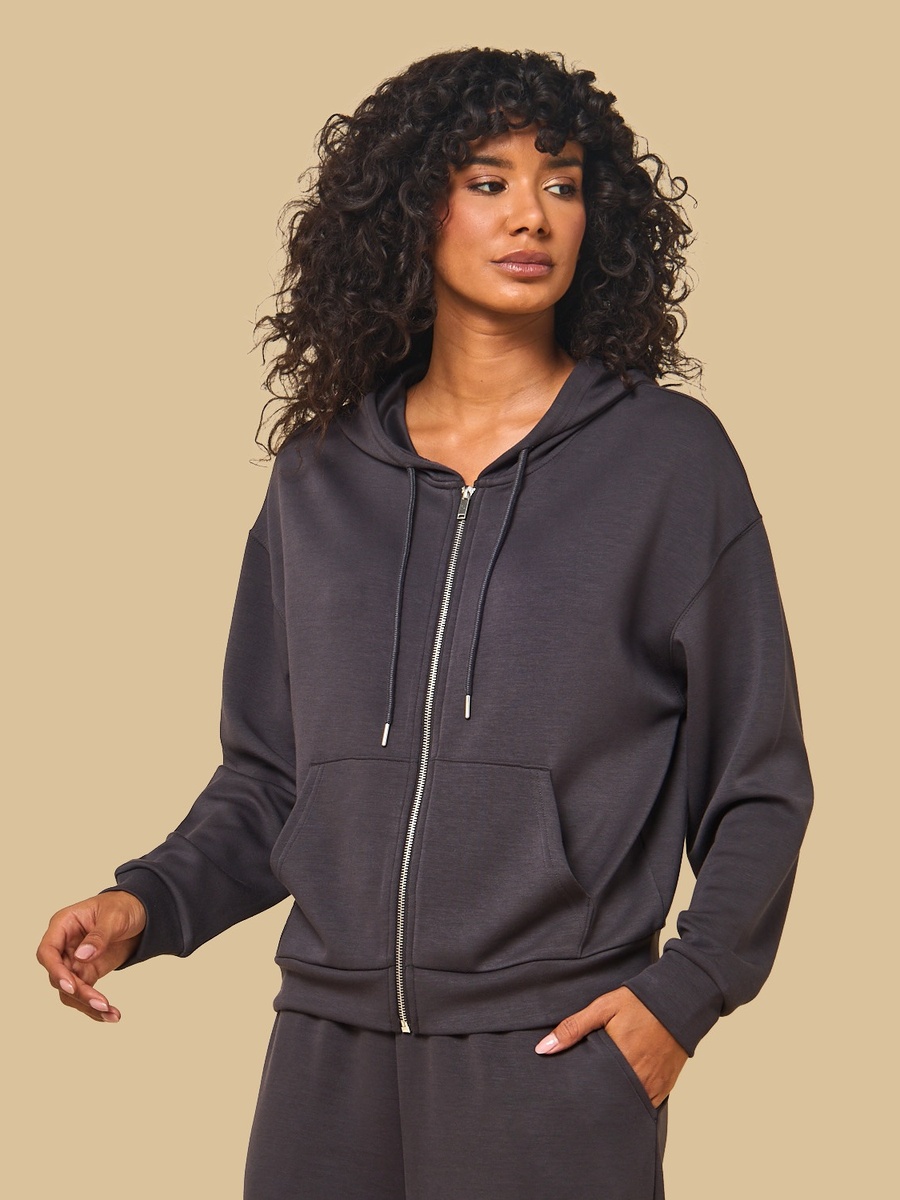 Plain Zip Through Hoodie