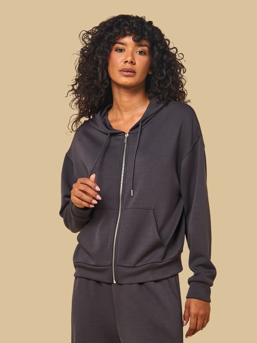 Plain Zip Through Hoodie