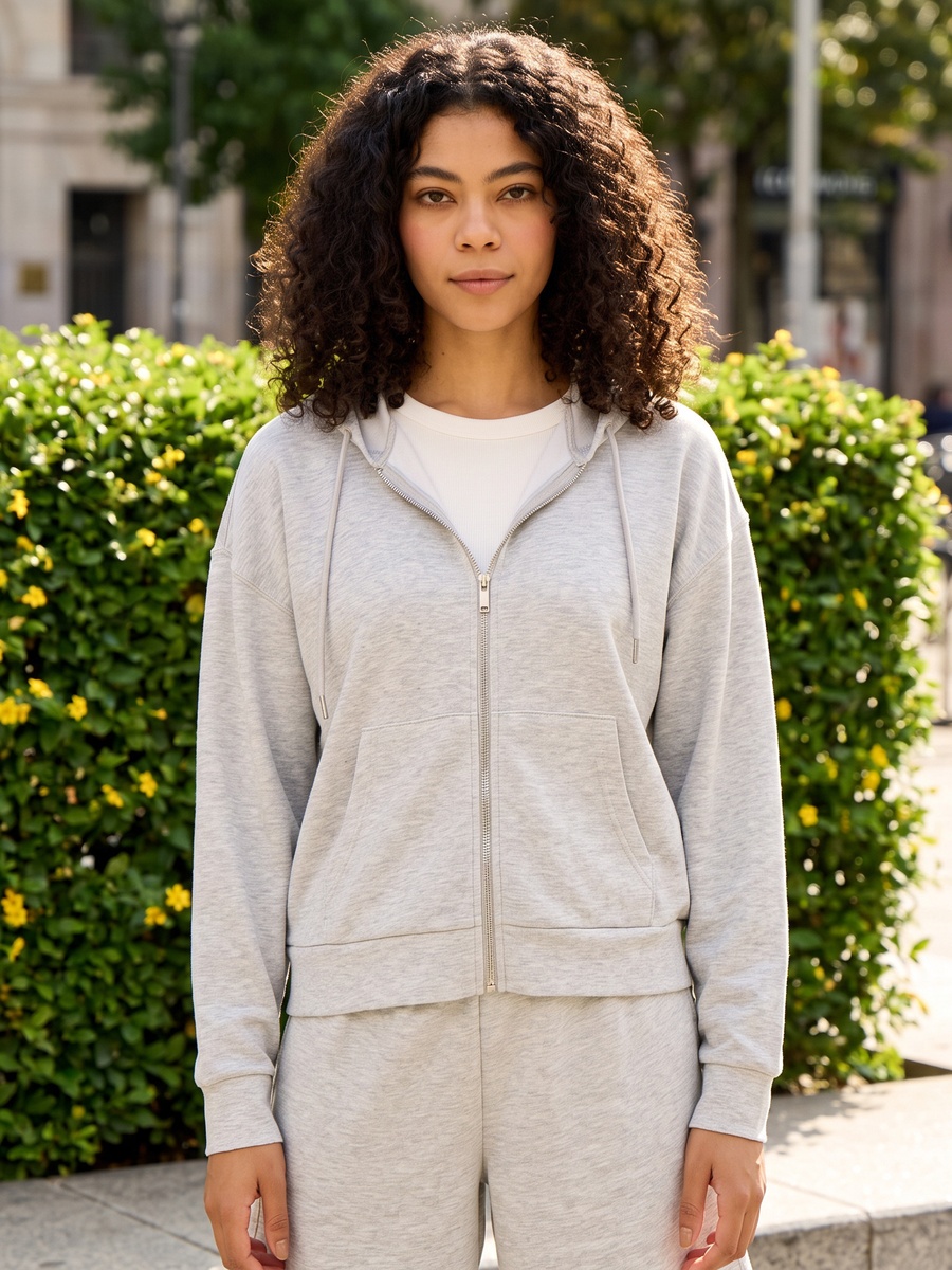 Plain Zip Through Hoodie