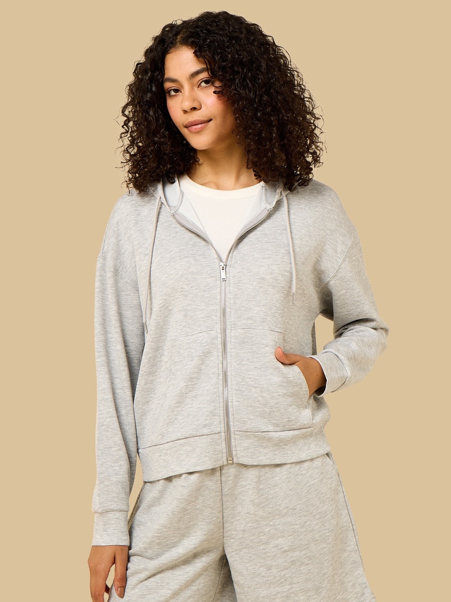 Plain Zip Through Hoodie