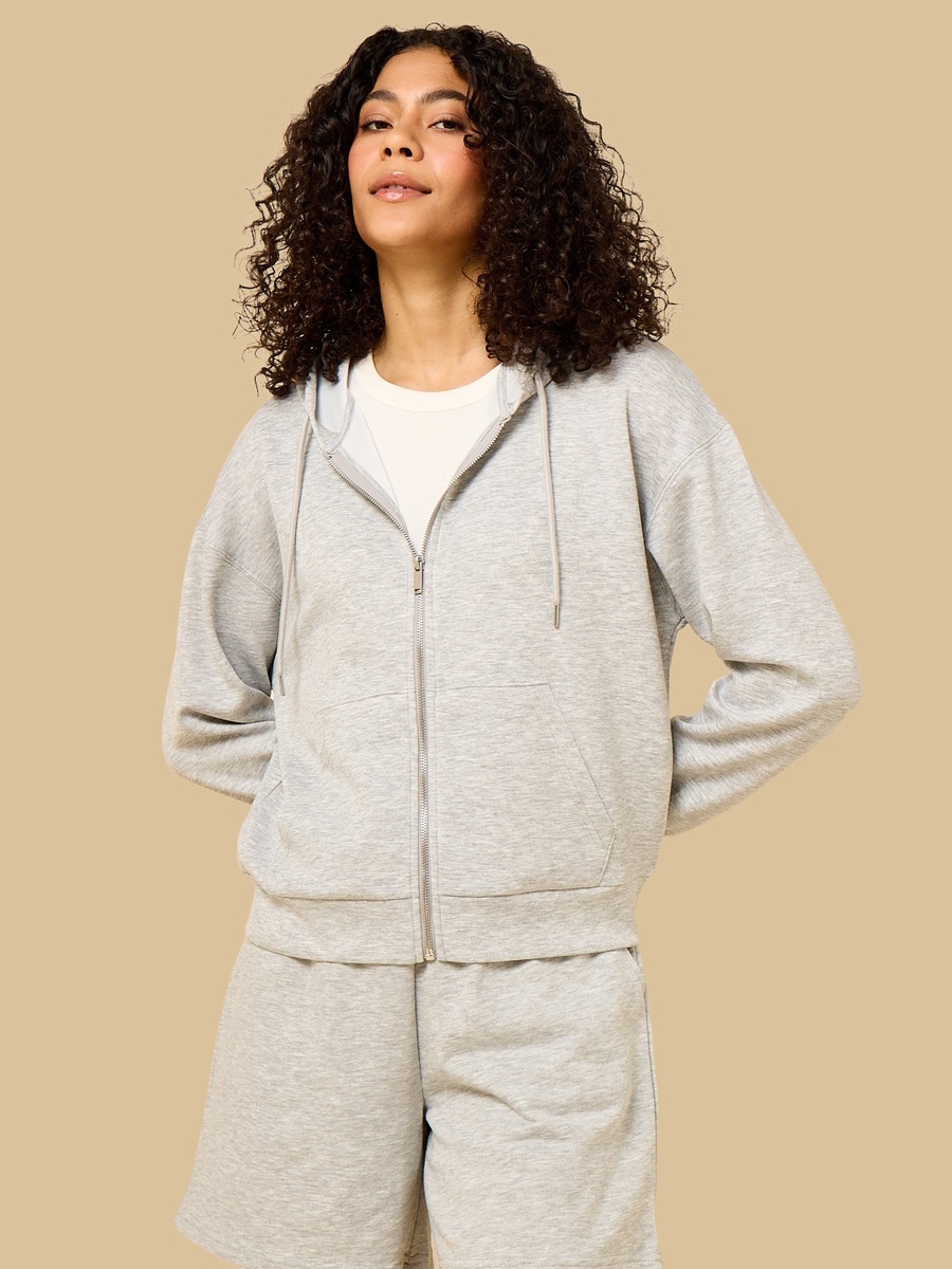 Plain Zip Through Hoodie