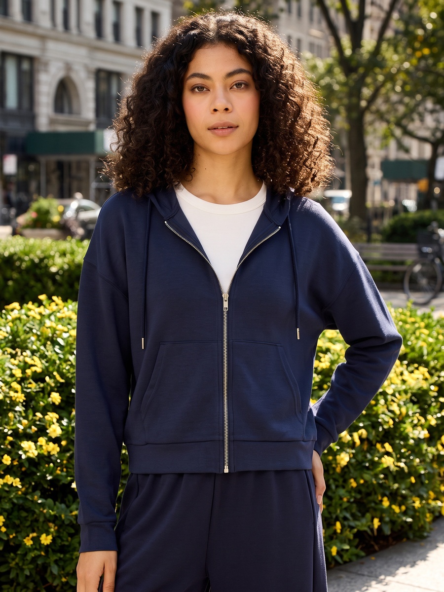 Plain Zip Through Hoodie