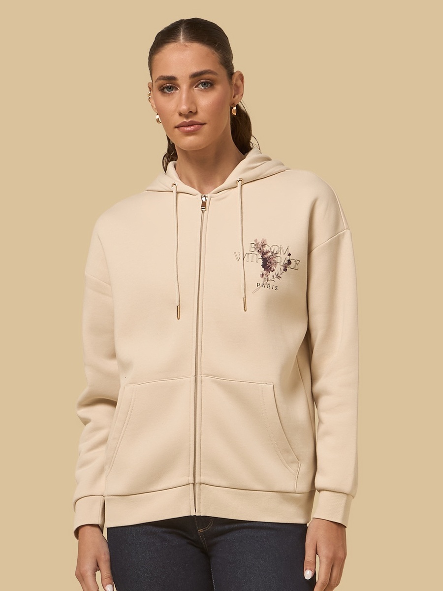 Floral Print Zip Through Hoodie