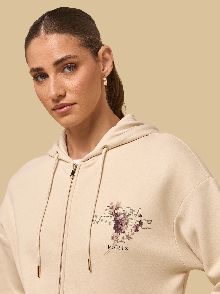 Floral Print Zip Through Hoodie
