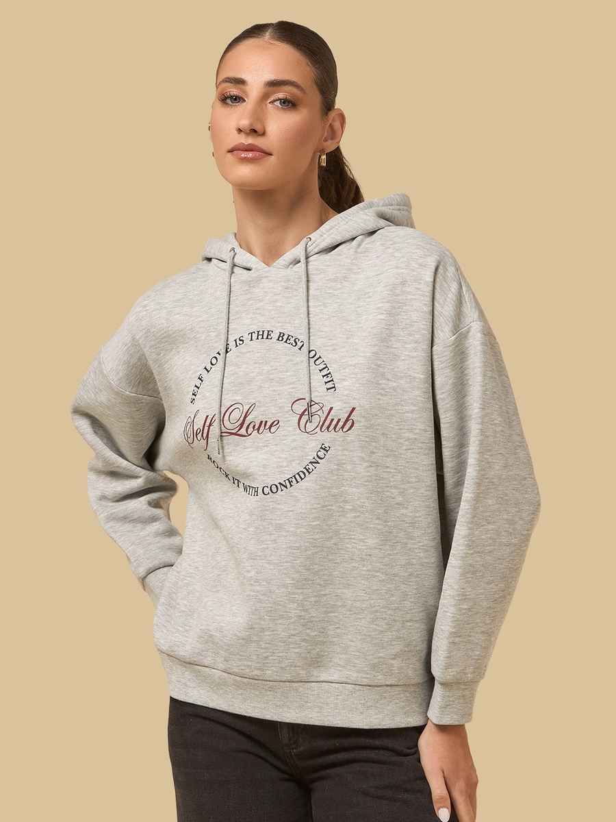 Slogan Print Hooded Sweatshirt