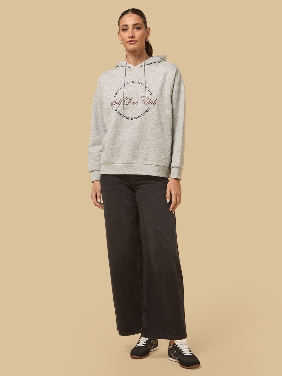 Slogan Print Hooded Sweatshirt