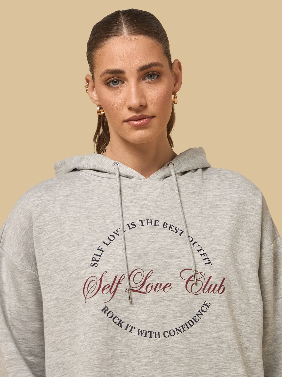 Slogan Print Hooded Sweatshirt