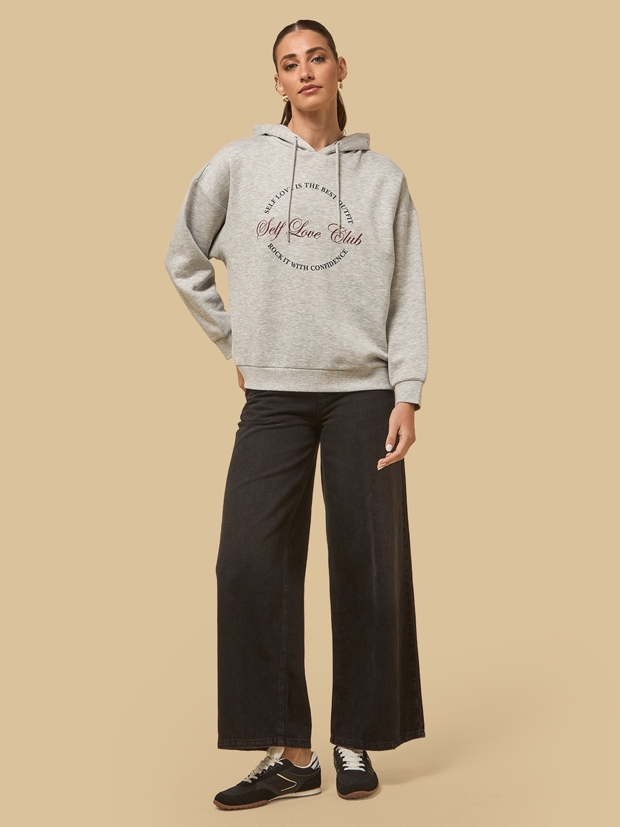 Slogan Print Hooded Sweatshirt