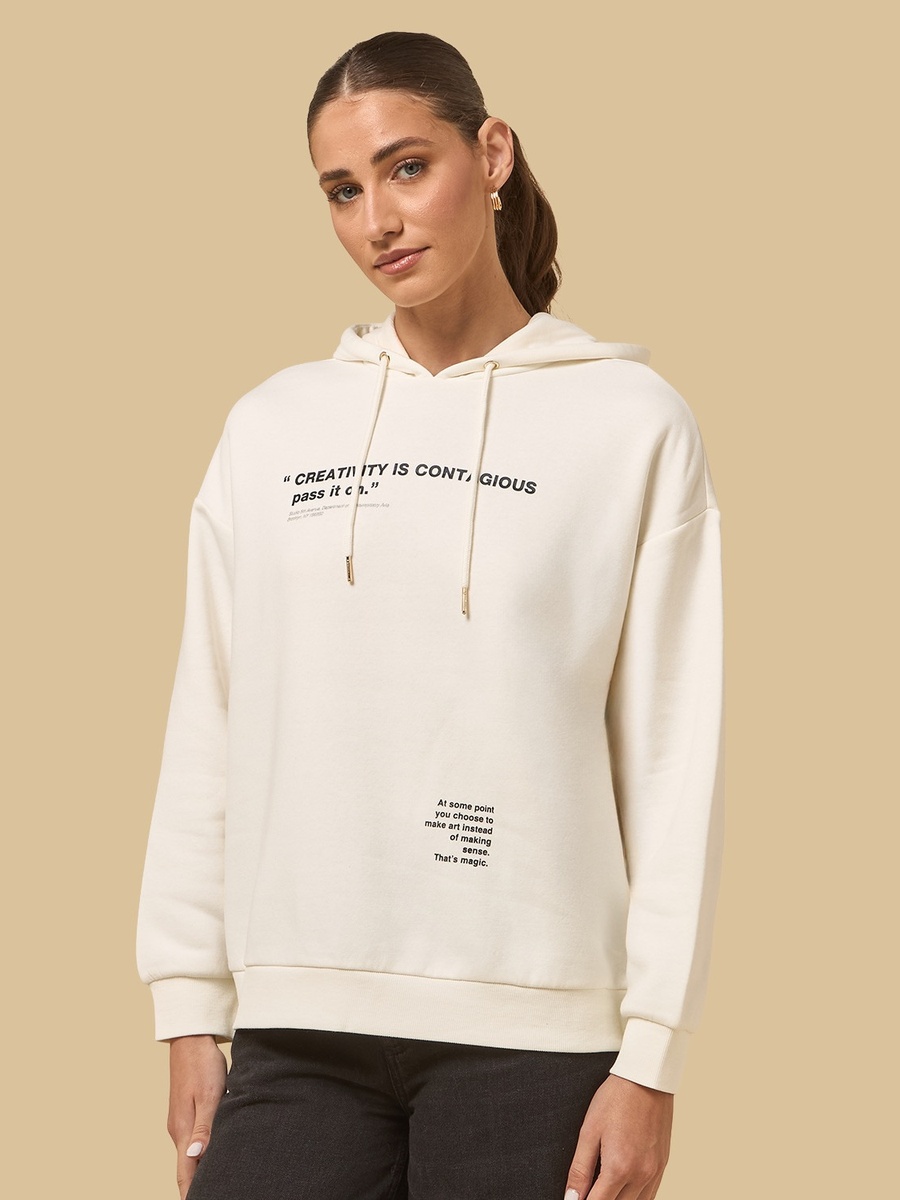 Slogan Print Hooded Sweatshirt