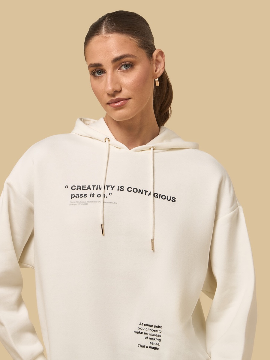 Slogan Print Hooded Sweatshirt