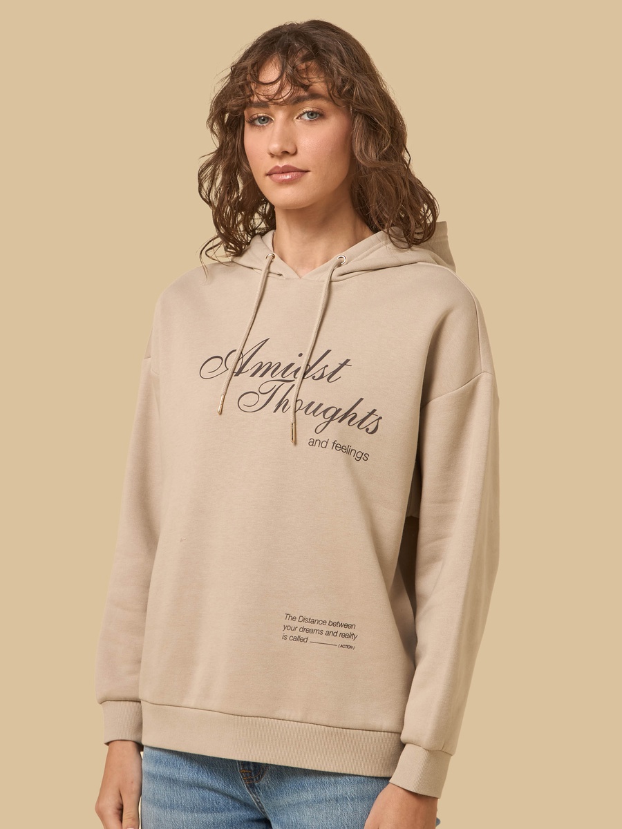 Slogan Print Hooded Sweatshirt