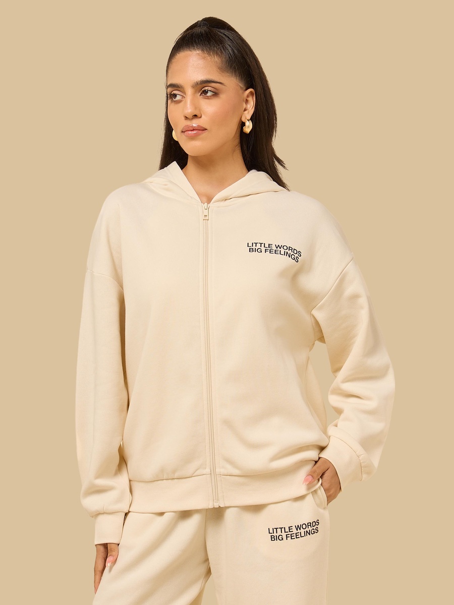 Slogan Print Zip Through Hoodie