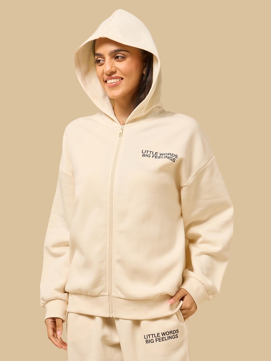Slogan Print Zip Through Hoodie