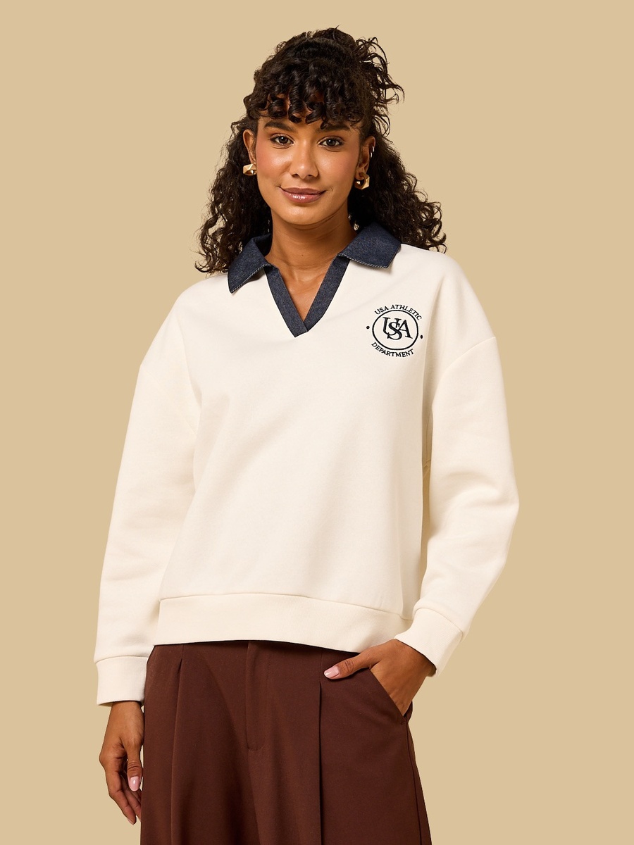 Logo Embroidered Collared Sweatshirt