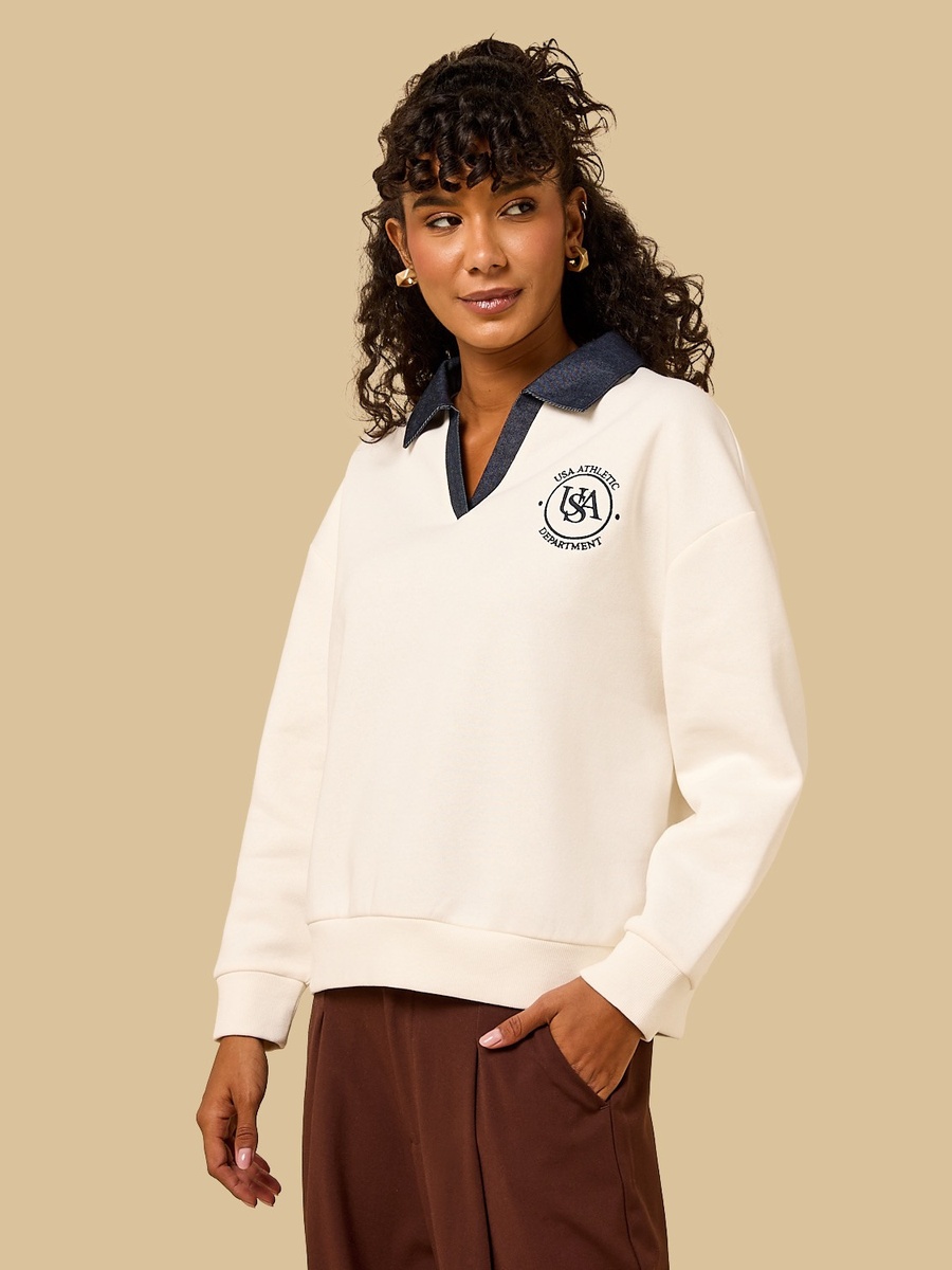 Logo Embroidered Collared Sweatshirt