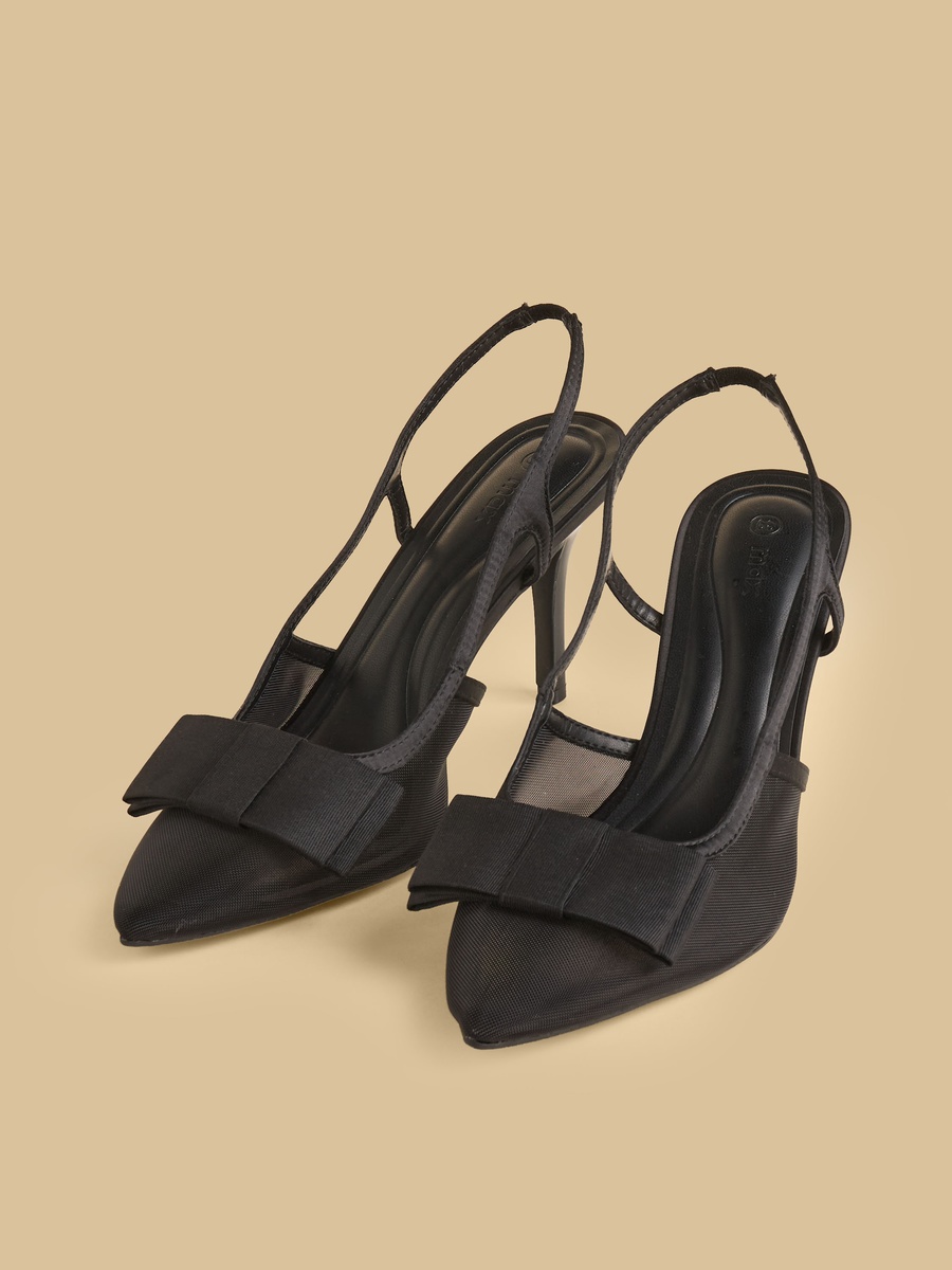Bow Trim Stiletto Heel Slingback Shoes