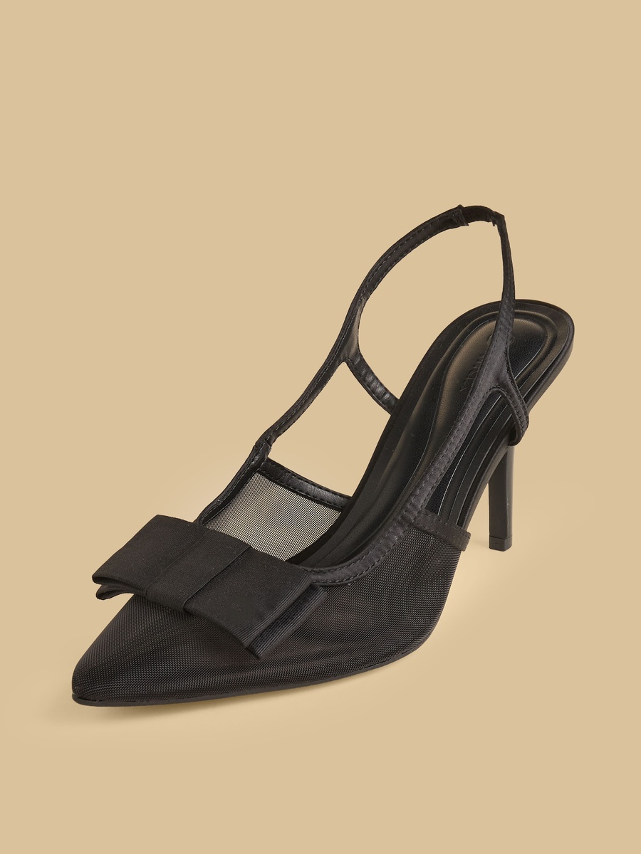 Bow Trim Stiletto Heel Slingback Shoes