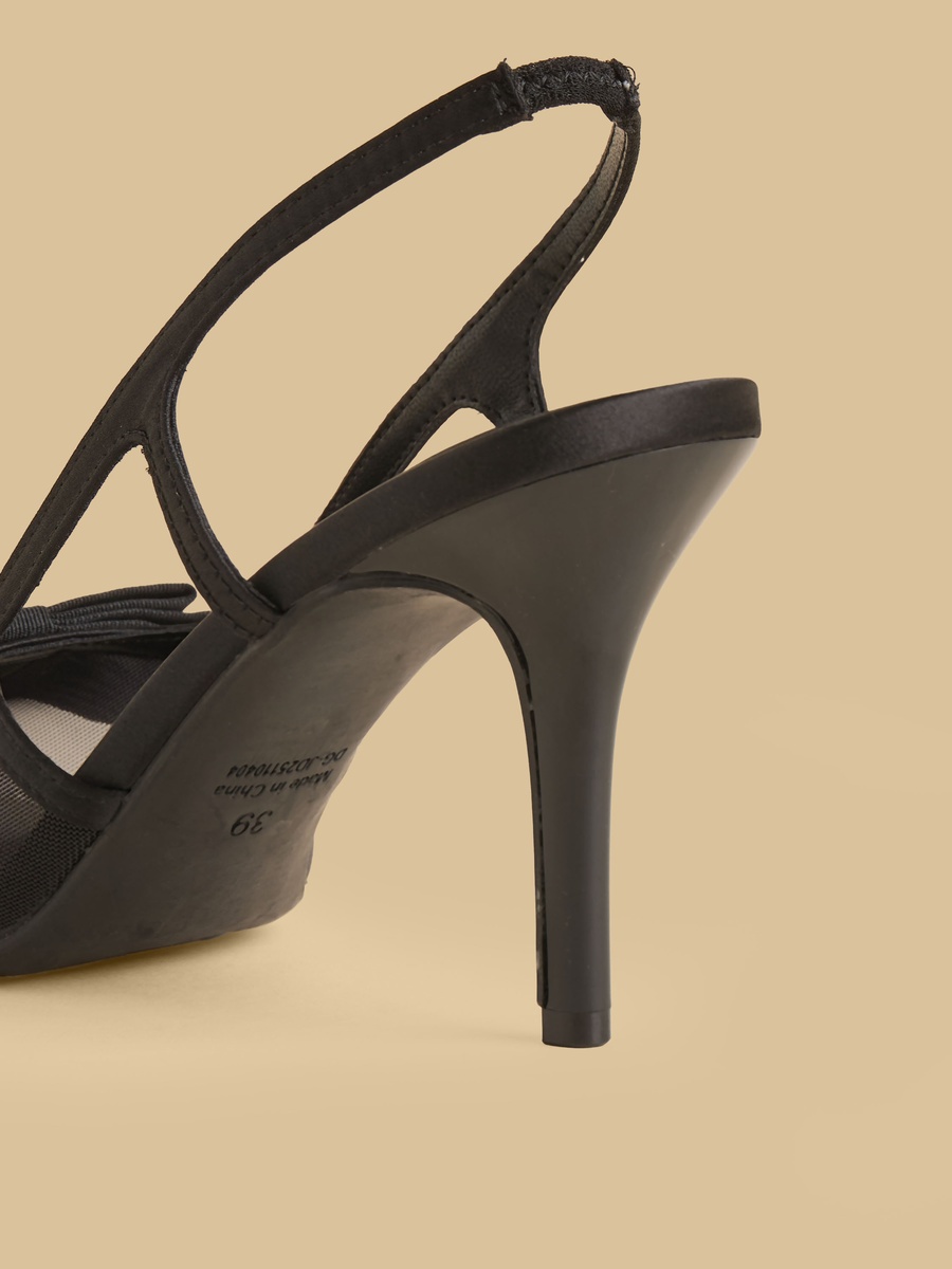 Bow Trim Stiletto Heel Slingback Shoes