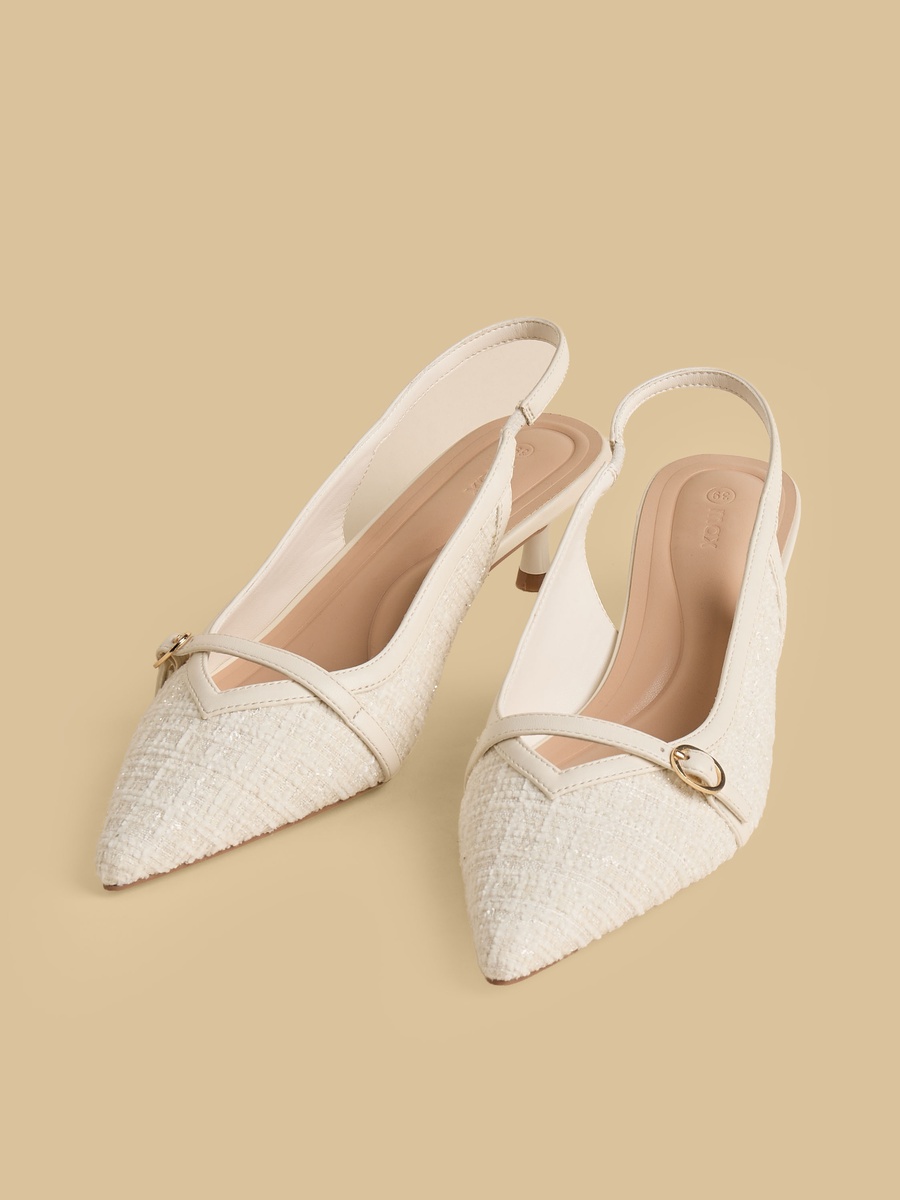 Textured Kitten Heel Slingback Shoes