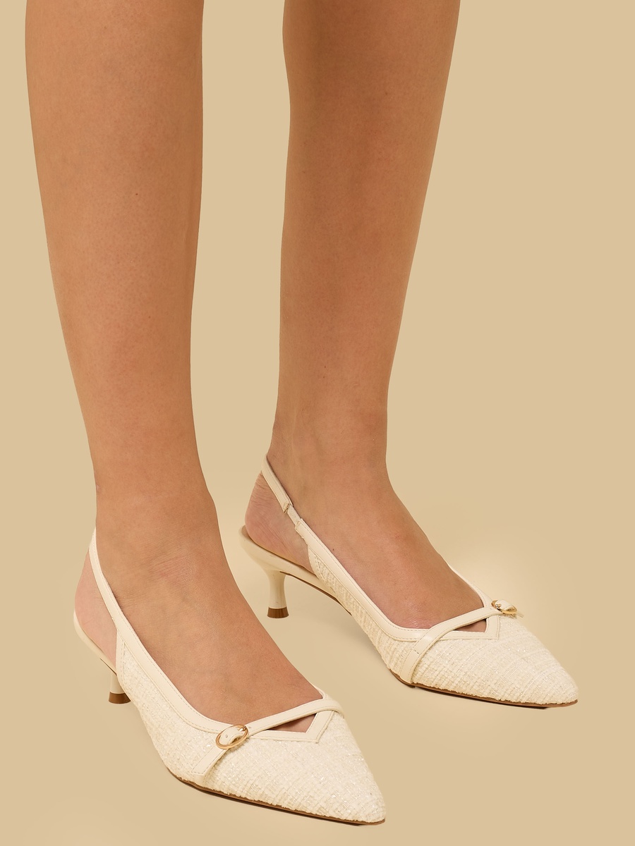 Textured Kitten Heel Slingback Shoes