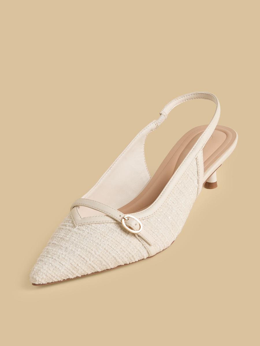 Textured Kitten Heel Slingback Shoes