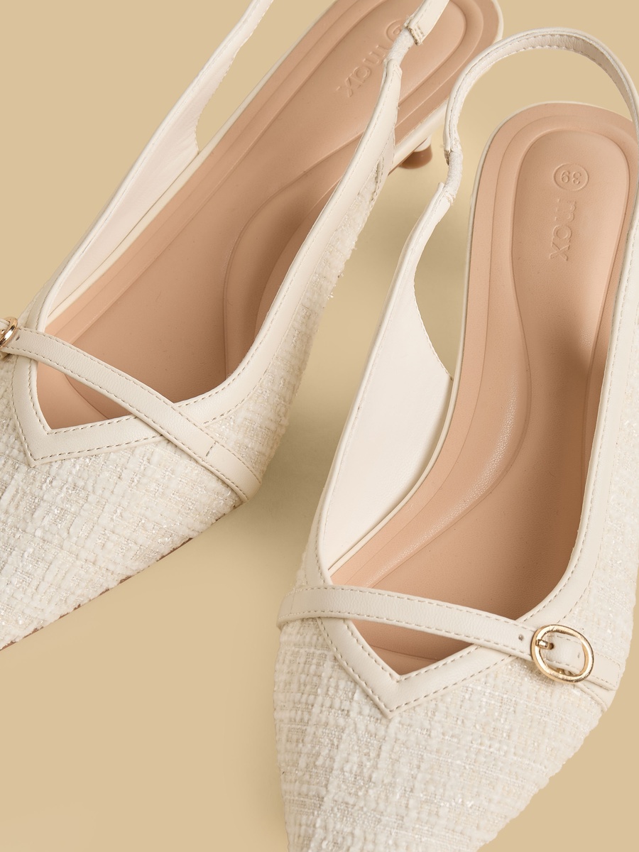 Textured Kitten Heel Slingback Shoes