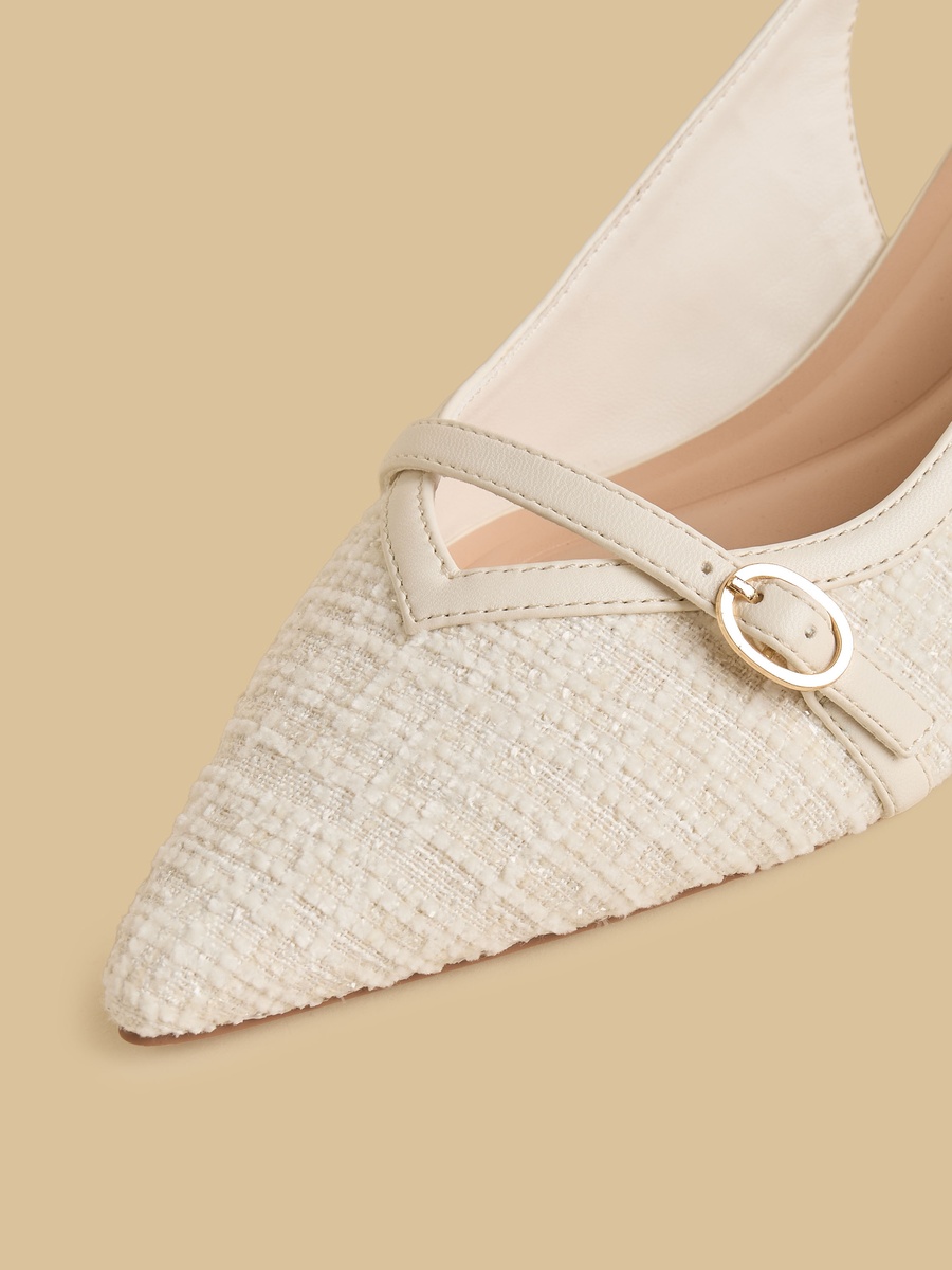 Textured Kitten Heel Slingback Shoes