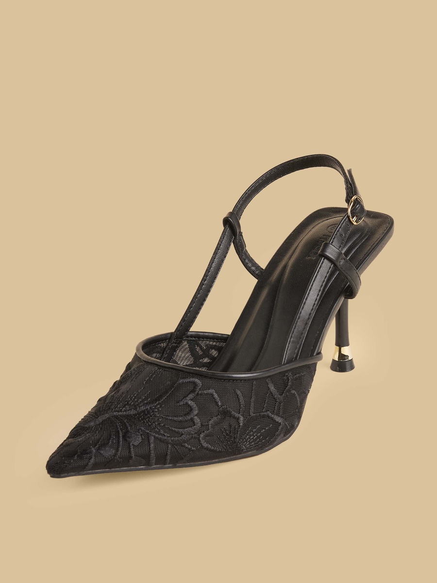 Floral Embroidered Stiletto Heel Shoes